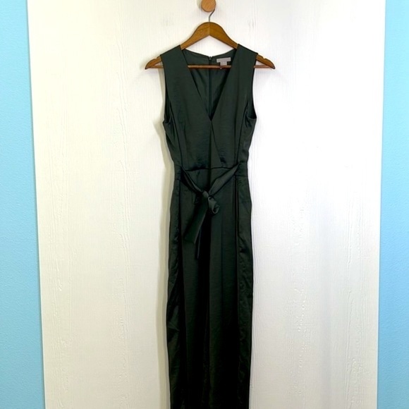 H&M - Dark Khaki Green Ankle Length Sleeveless Jumpsuit 100 % Polyester SZ 6 - Picture 8 of 12